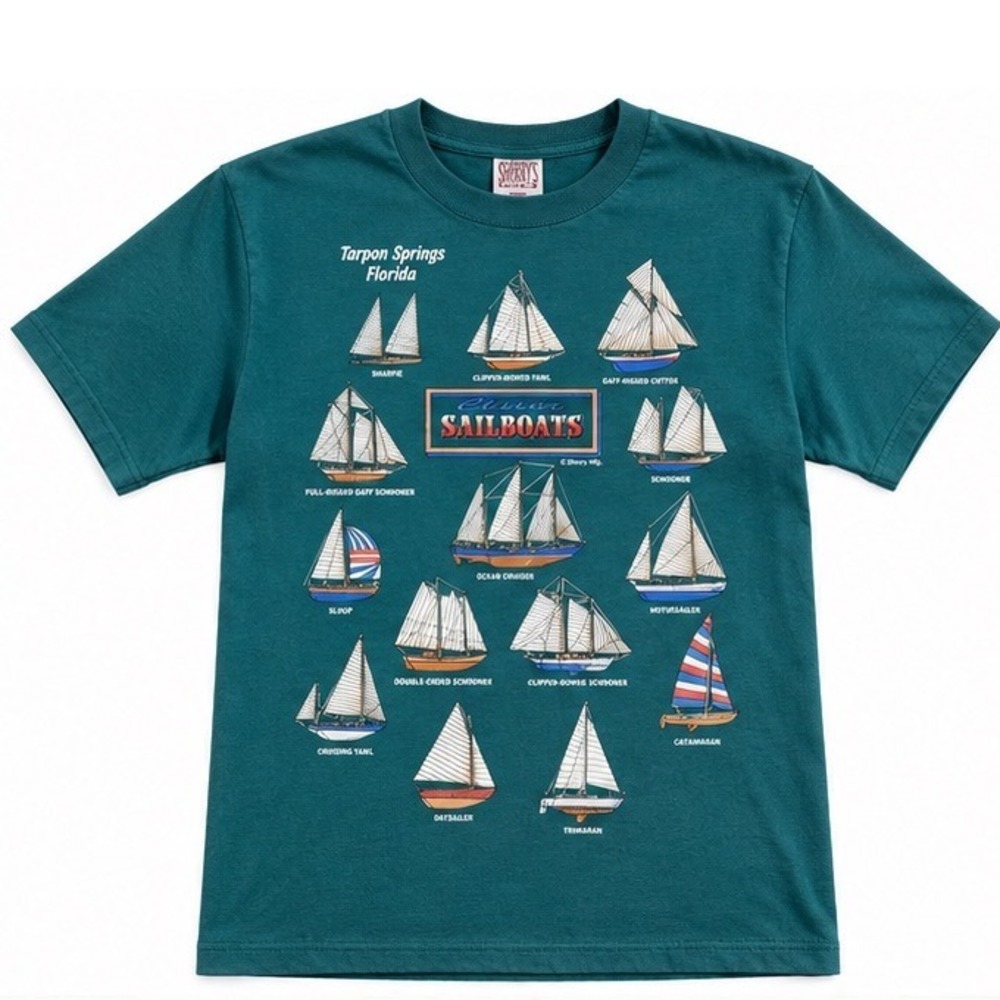 Vintage Tarpon Springs Florida Sailboats T Shirt Mens Medium Nautical Sailing M